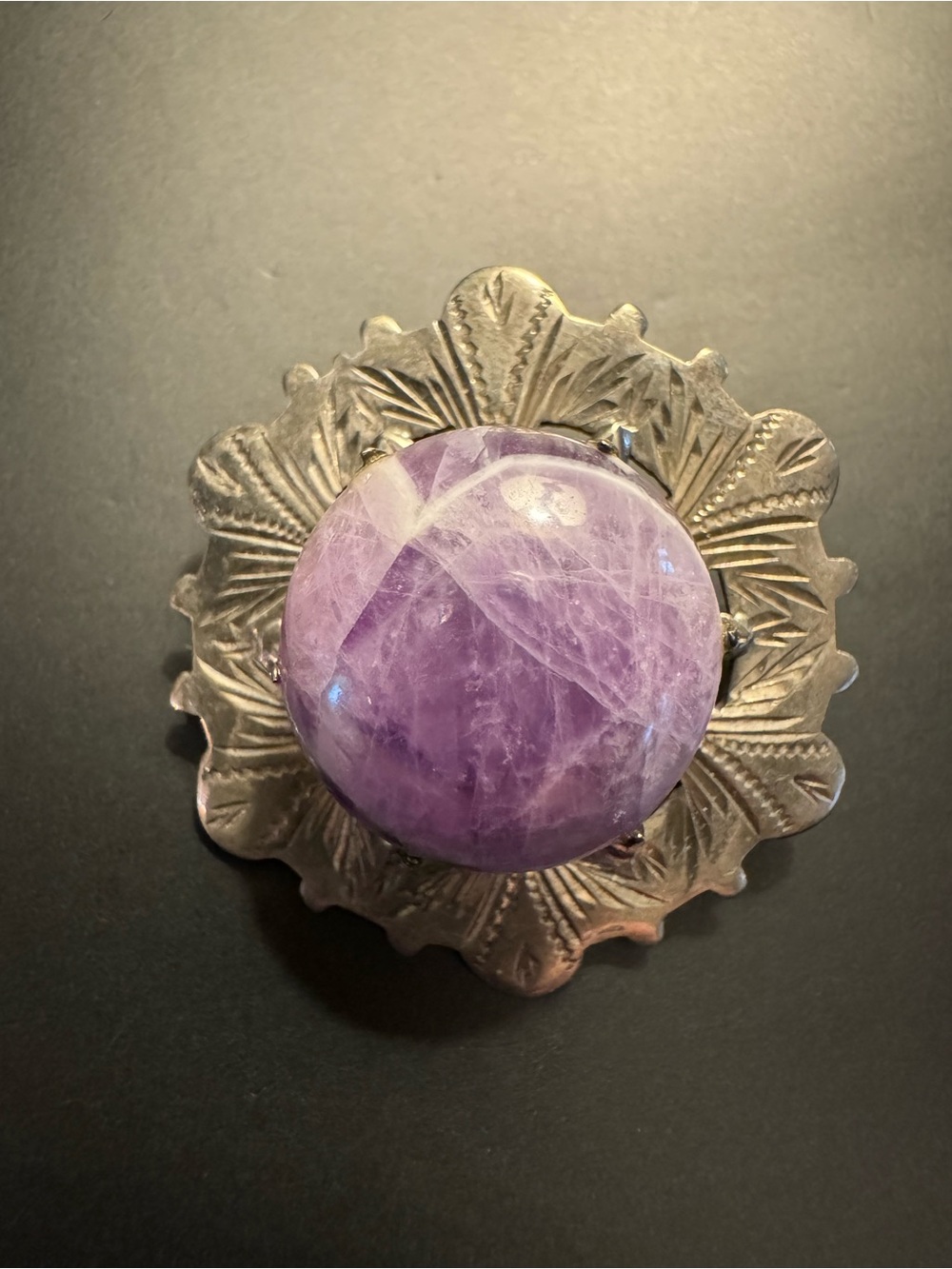 Vintage British Sterling Silver Amethyst Brooch - Hallmarked J&S